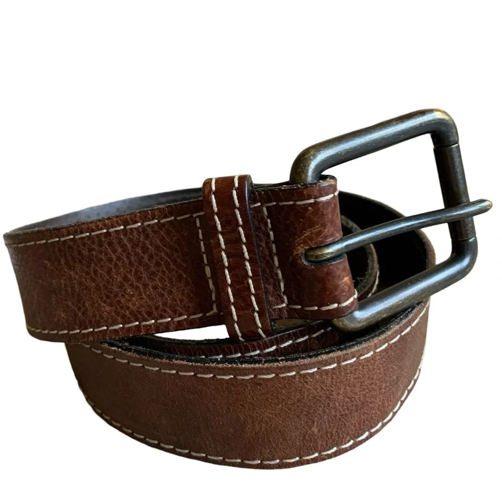 Men’s Banana Republic Brown Worn Broken-In Leather Bronze Buckle Belt